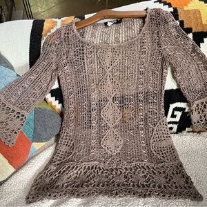 Crochet Lace Blouse overlay brown taupe